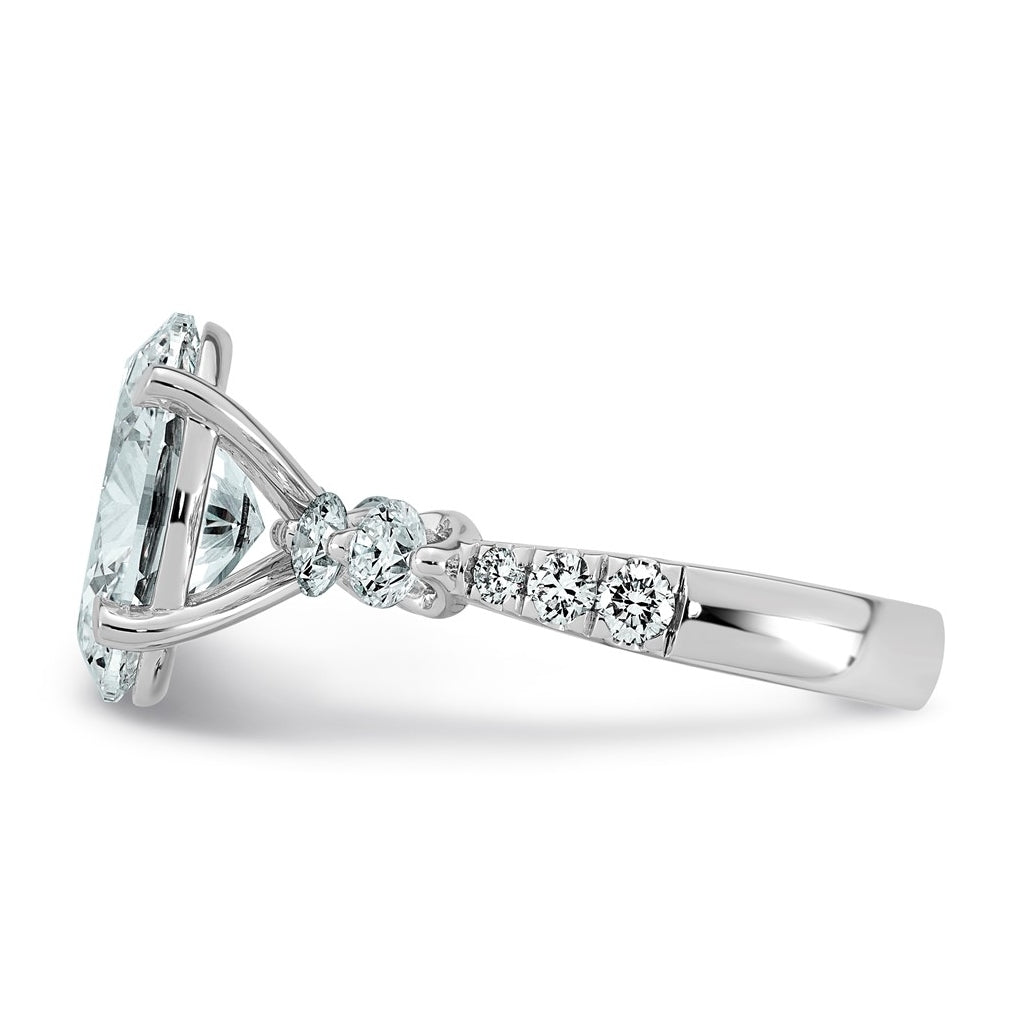 14K White Gold 4 7/8ct Certified Oval Ctr Lab Grown Diamond VS+ F+ w/ Round Sides Comp. E