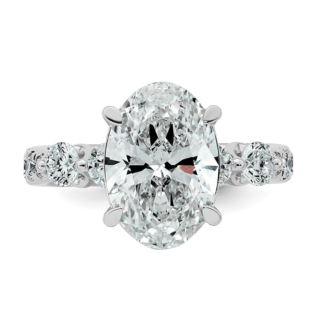 14K White Gold 4 7/8ct Certified Oval Ctr Lab Grown Diamond VS+ F+ w/ Round Sides Comp. E