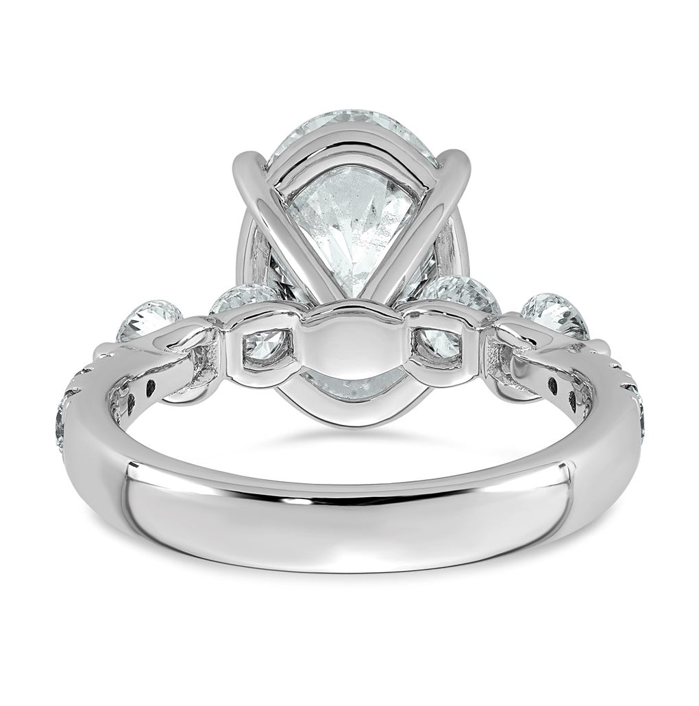 14K White Gold 4 7/8ct Certified Oval Ctr Lab Grown Diamond VS+ F+ w/ Round Sides Comp. E