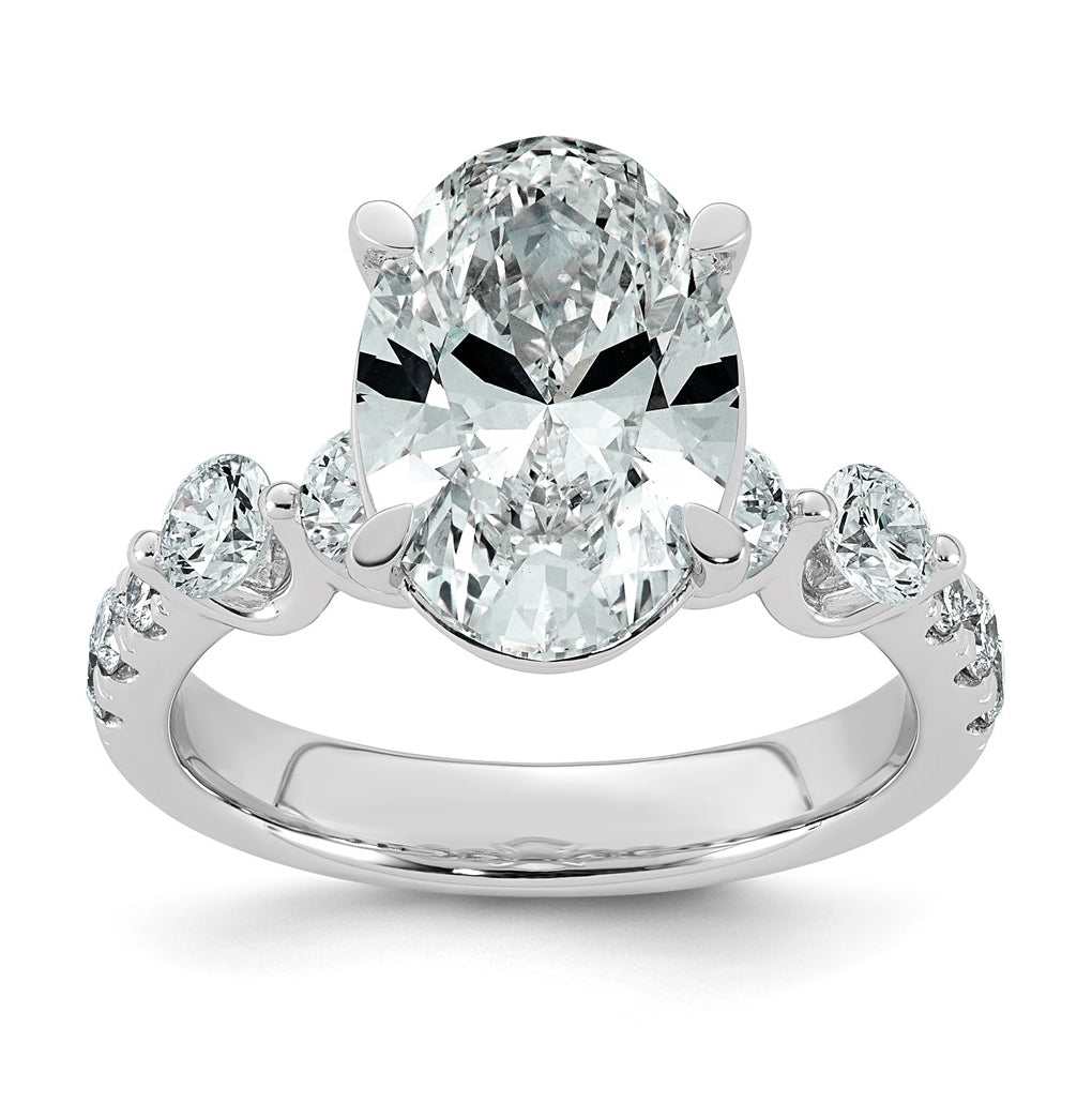 14K White Gold 4 7/8ct Certified Oval Ctr Lab Grown Diamond VS+ F+ w/ Round Sides Comp. E