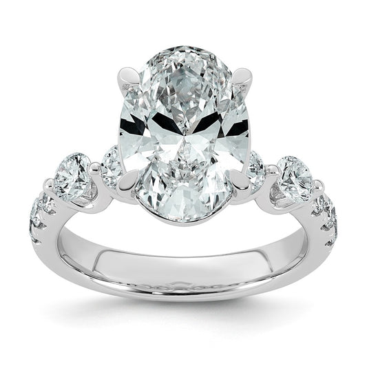 14K White Gold 4 7/8ct Certified Oval Ctr Lab Grown Diamond VS+ F+ w/ Round Sides Comp. E