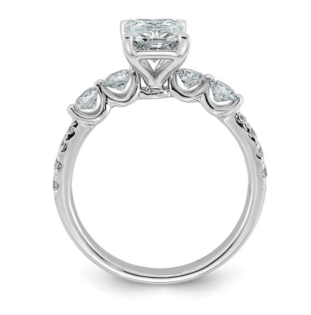 14K White Gold 2 1/6ct Cert. Radiant Ctr Lab Grown Diamond VS+ F+ w/ Round Sides Comp. En