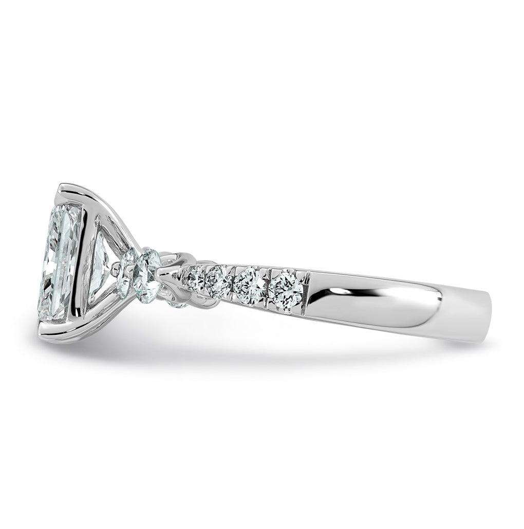 14K White Gold 2 1/6ct Cert. Radiant Ctr Lab Grown Diamond VS+ F+ w/ Round Sides Comp. En