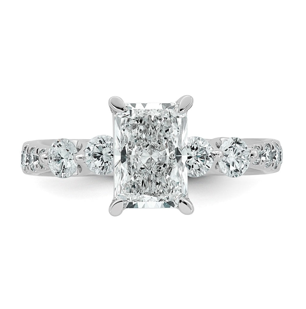 14K White Gold 2 1/6ct Cert. Radiant Ctr Lab Grown Diamond VS+ F+ w/ Round Sides Comp. En