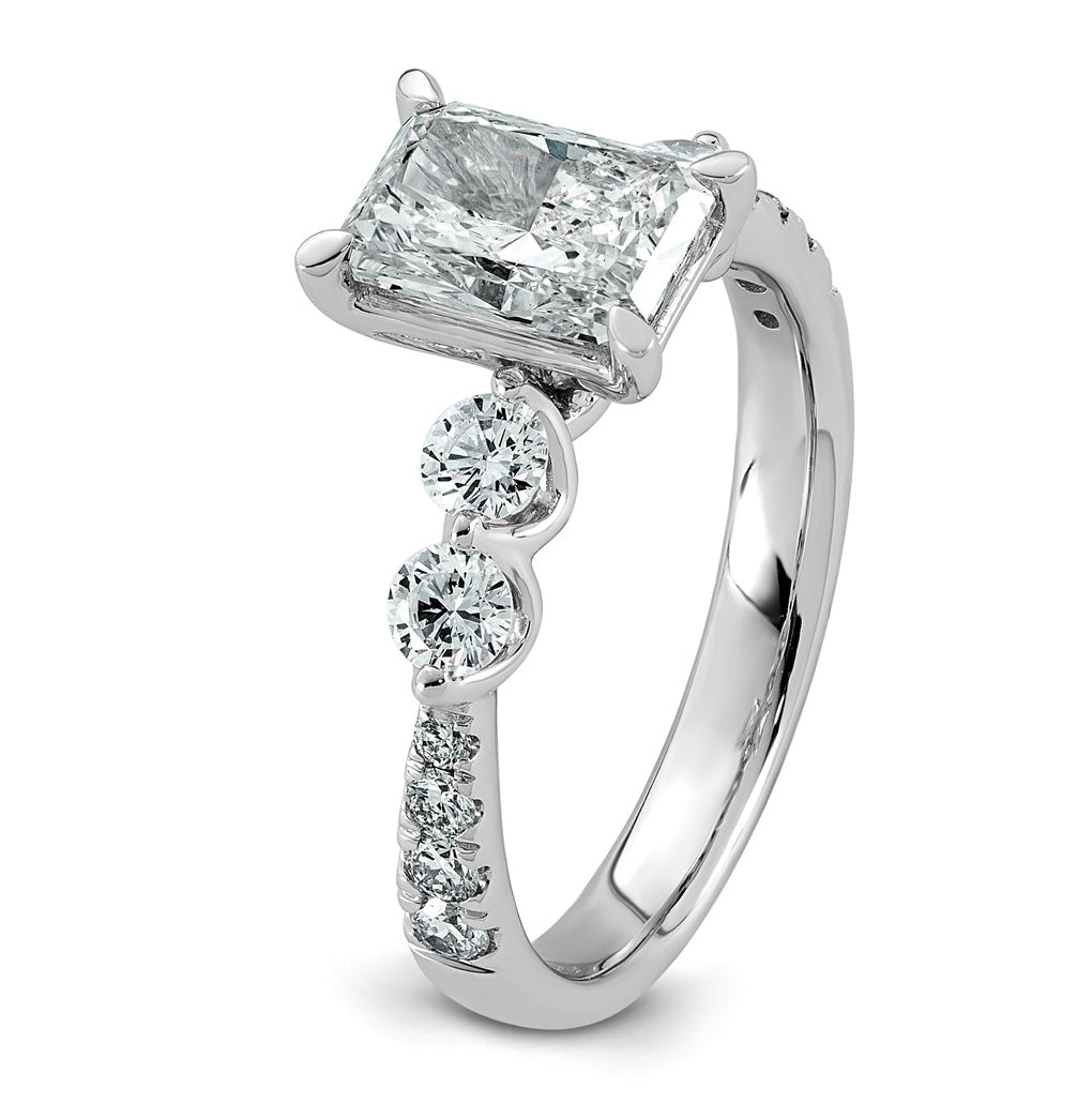 14K White Gold 2 1/6ct Cert. Radiant Ctr Lab Grown Diamond VS+ F+ w/ Round Sides Comp. En