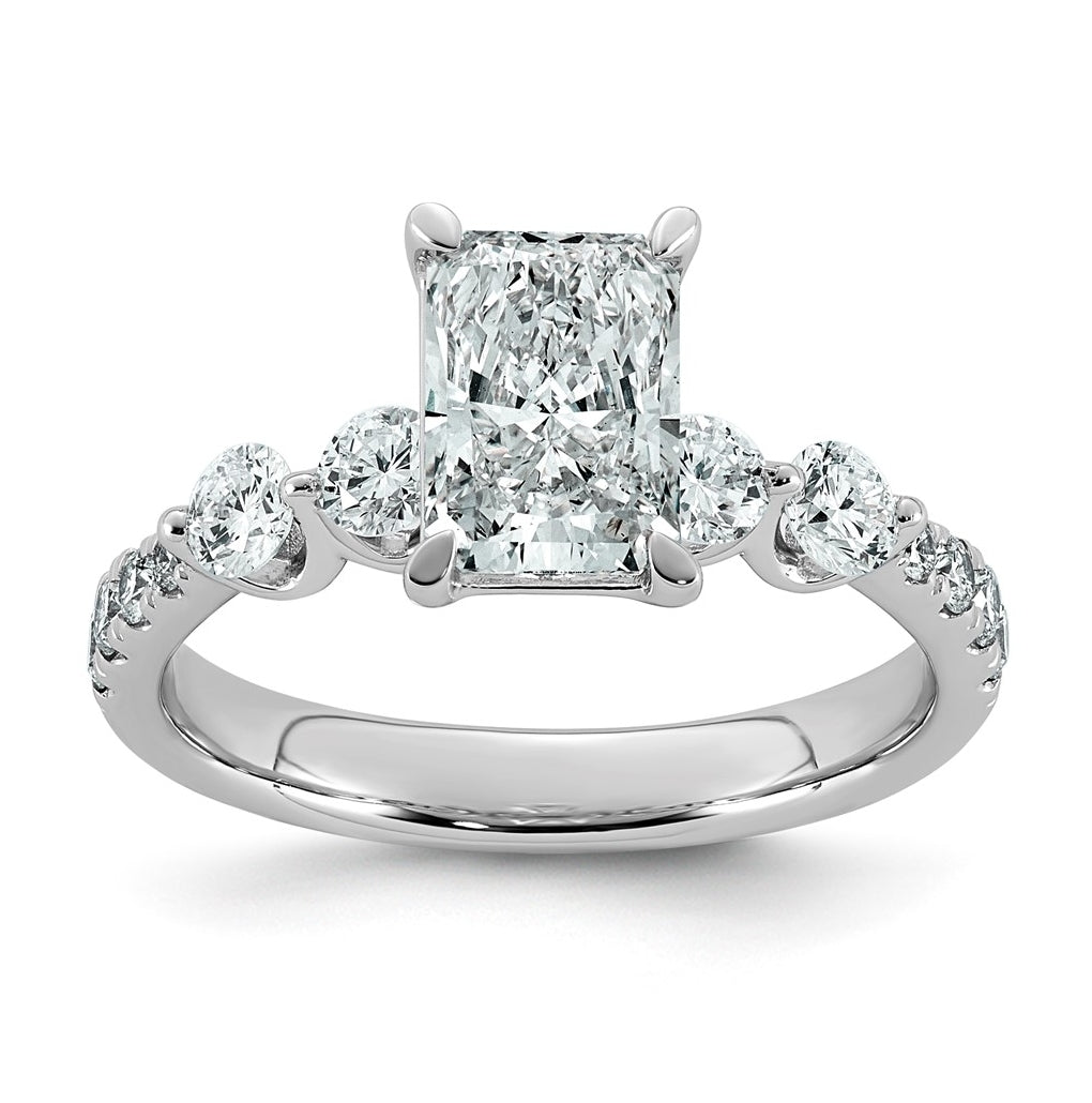 14K White Gold 2 1/6ct Cert. Radiant Ctr Lab Grown Diamond VS+ F+ w/ Round Sides Comp. En
