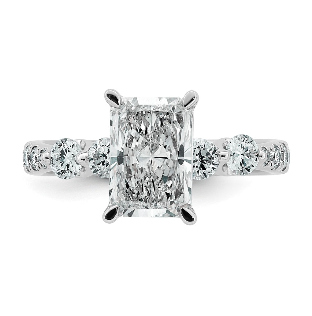 14K White Gold 2 5/8ct Cert. Radiant Ctr Lab Grown Diamond VS+ F+ w/ Round Sides Comp. En