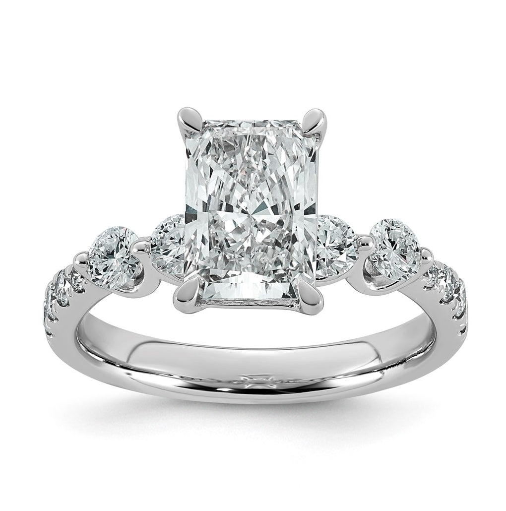 14K White Gold 2 5/8ct Cert. Radiant Ctr Lab Grown Diamond VS+ F+ w/ Round Sides Comp. En