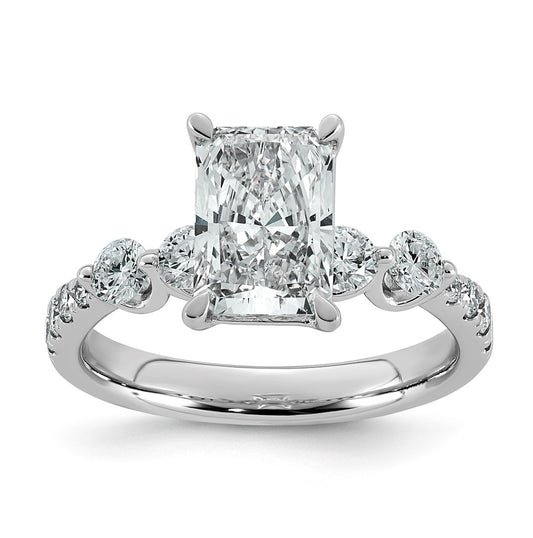 14K White Gold 2 5/8ct Cert. Radiant Ctr Lab Grown Diamond VS+ F+ w/ Round Sides Comp. En