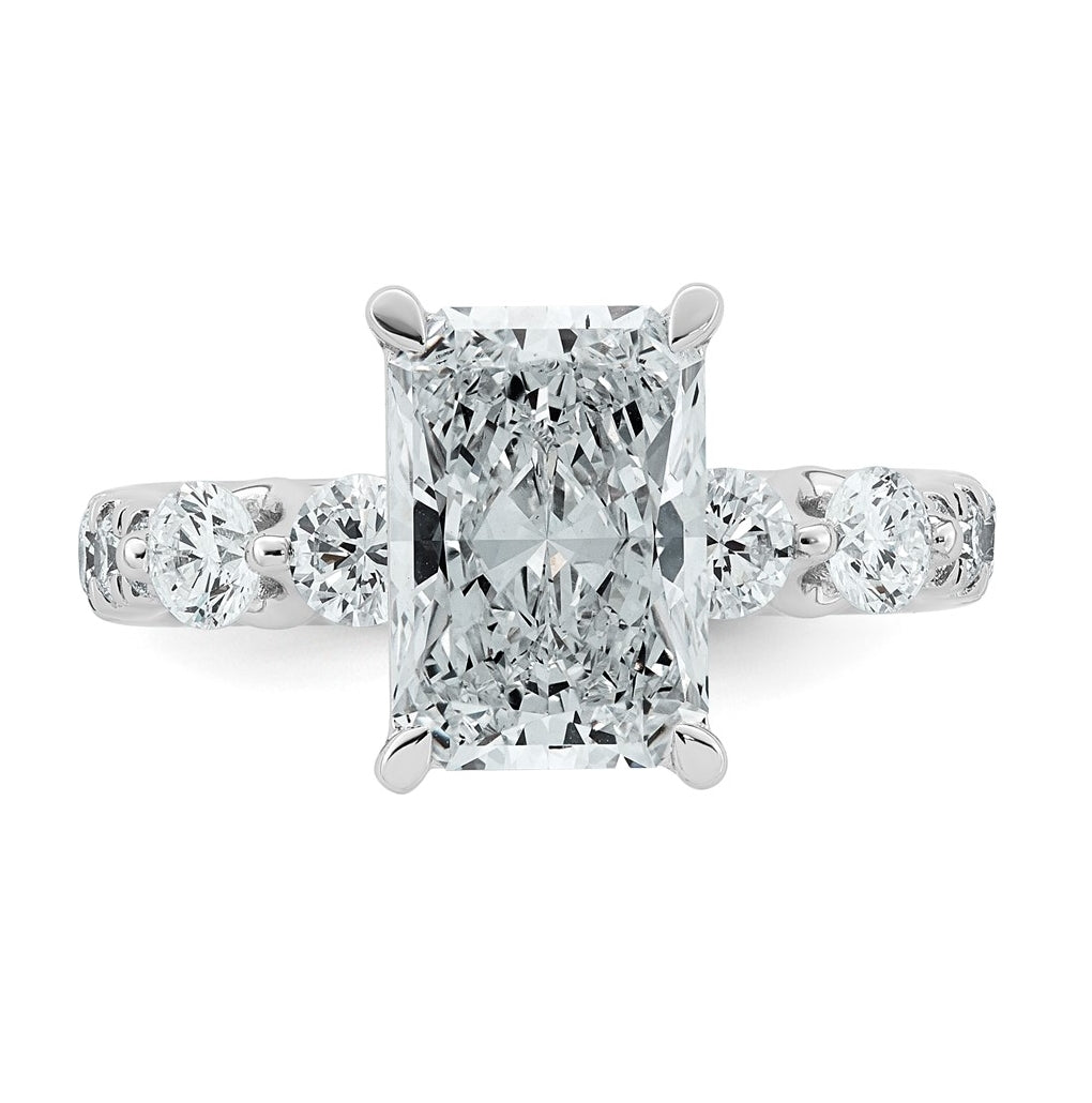 14K White Gold 3 7/8ct Cert. Radiant Ctr Lab Grown Diamond VS+ F+ w/ Round Sides Comp. En