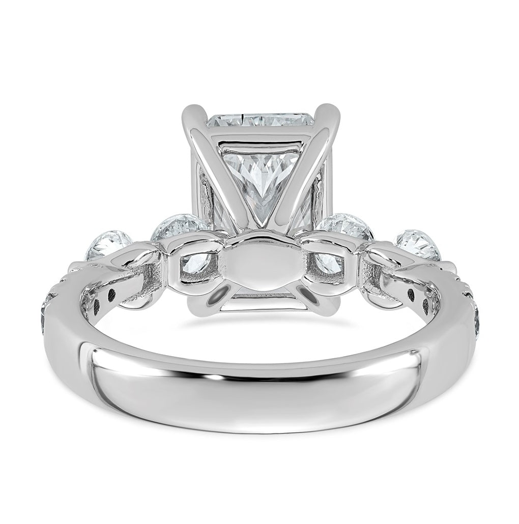 14K White Gold 3 7/8ct Cert. Radiant Ctr Lab Grown Diamond VS+ F+ w/ Round Sides Comp. En