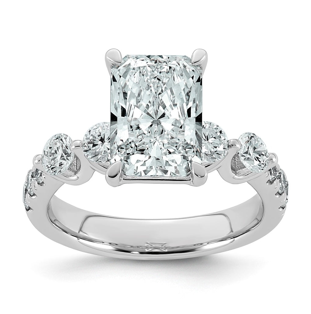 14K White Gold 3 7/8ct Cert. Radiant Ctr Lab Grown Diamond VS+ F+ w/ Round Sides Comp. En