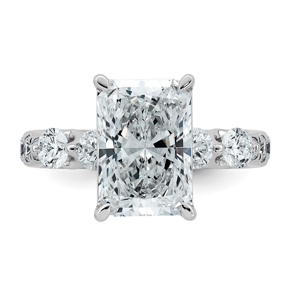 14K White Gold 4 7/8ct Cert. Radiant Ctr Lab Grown Diamond VS+ F+ w/ Round Sides Comp. En
