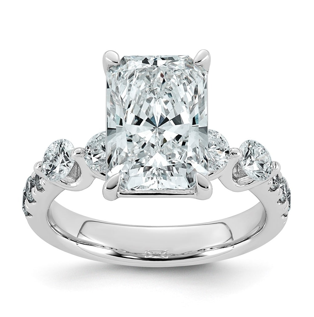 14K White Gold 4 7/8ct Cert. Radiant Ctr Lab Grown Diamond VS+ F+ w/ Round Sides Comp. En