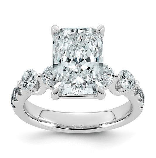14K White Gold 4 7/8ct Cert. Radiant Ctr Lab Grown Diamond VS+ F+ w/ Round Sides Comp. En