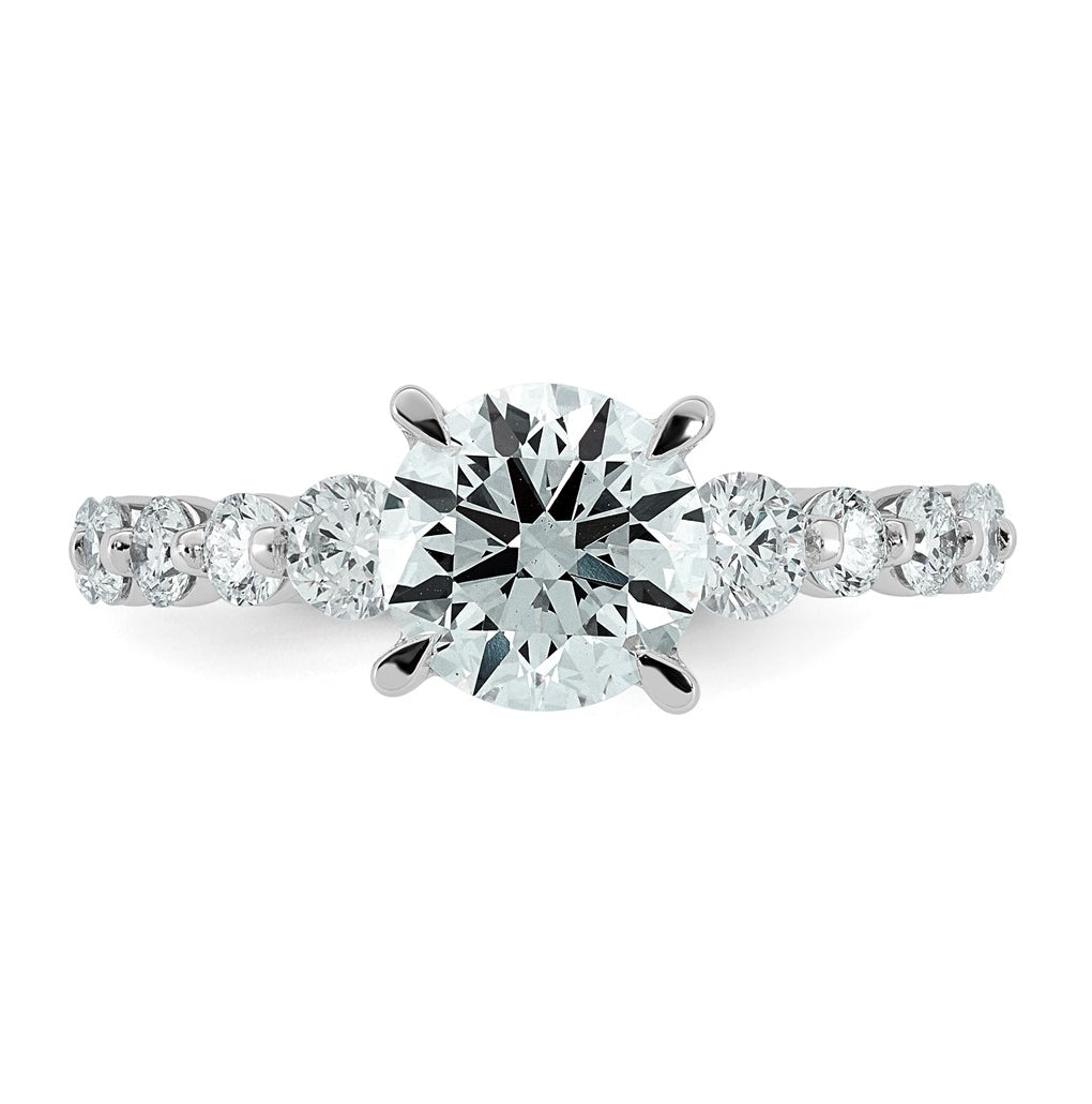 14K White Gold 2 1/3ct Certified Rd Ctr Lab Grown Diamond VS+ F+ w/ Round Sides Comp. Eng