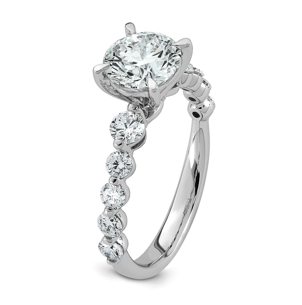 14K White Gold 2 1/3ct Certified Rd Ctr Lab Grown Diamond VS+ F+ w/ Round Sides Comp. Eng