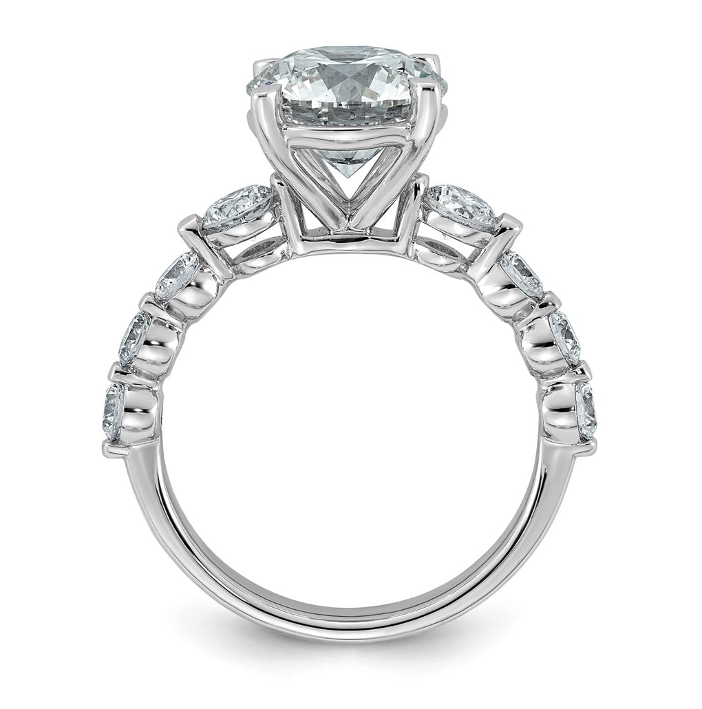 14K White Gold 4ct Certified Rd Ctr Lab Grown Diamond VS+ F+ w/ Round Sides Comp. Eng. Ri
