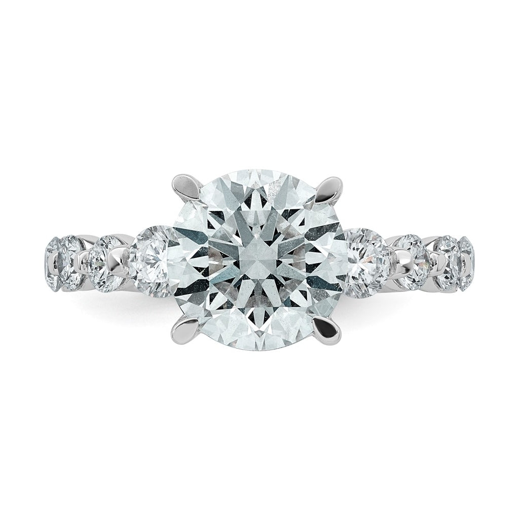 14K White Gold 4ct Certified Rd Ctr Lab Grown Diamond VS+ F+ w/ Round Sides Comp. Eng. Ri