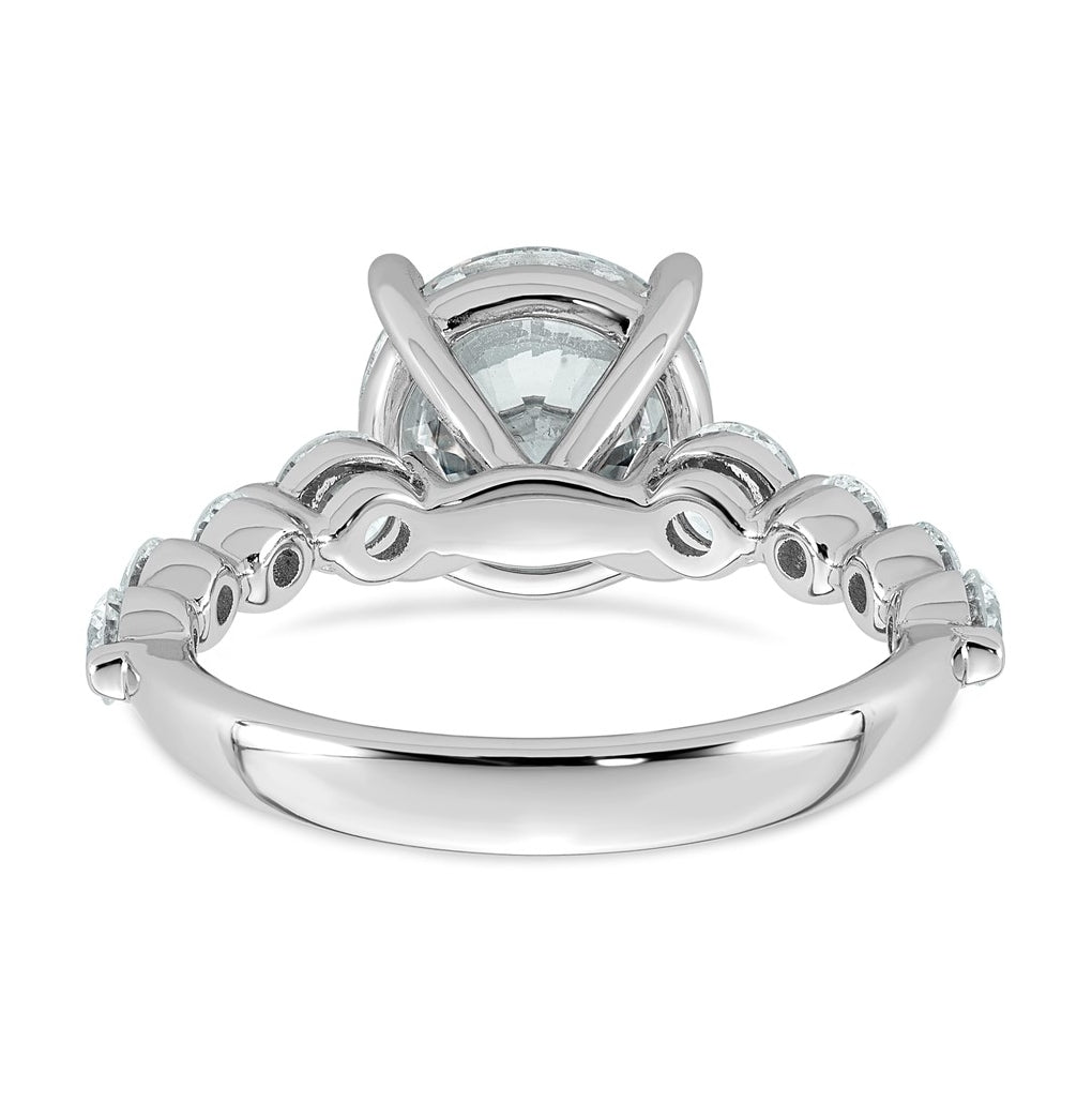 14K White Gold 4ct Certified Rd Ctr Lab Grown Diamond VS+ F+ w/ Round Sides Comp. Eng. Ri