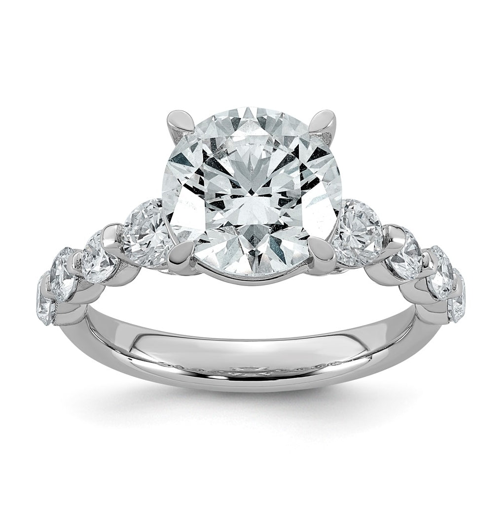 14K White Gold 4ct Certified Rd Ctr Lab Grown Diamond VS+ F+ w/ Round Sides Comp. Eng. Ri