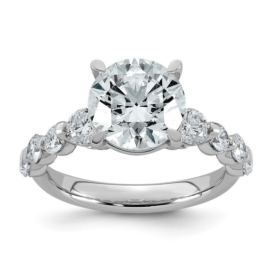 14K White Gold 4ct Certified Rd Ctr Lab Grown Diamond VS+ F+ w/ Round Sides Comp. Eng. Ri