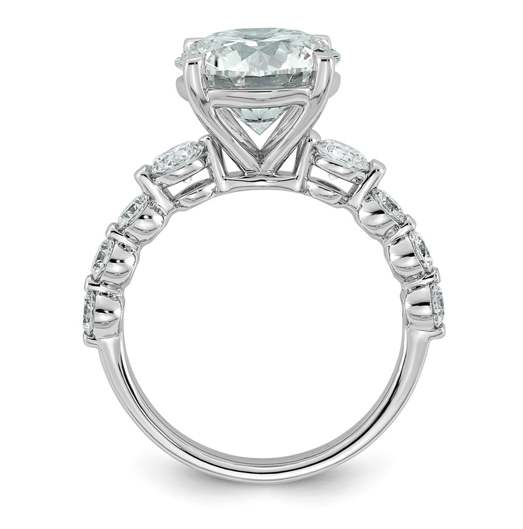 14K White Gold 5ct Certified Rd Ctr Lab Grown Diamond VS+ F+ w/ Round Sides Comp. Eng. Ri