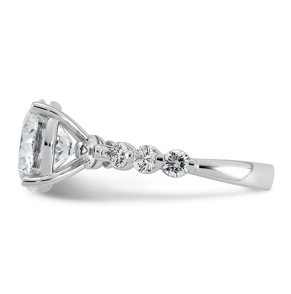 14K White Gold 5ct Certified Rd Ctr Lab Grown Diamond VS+ F+ w/ Round Sides Comp. Eng. Ri