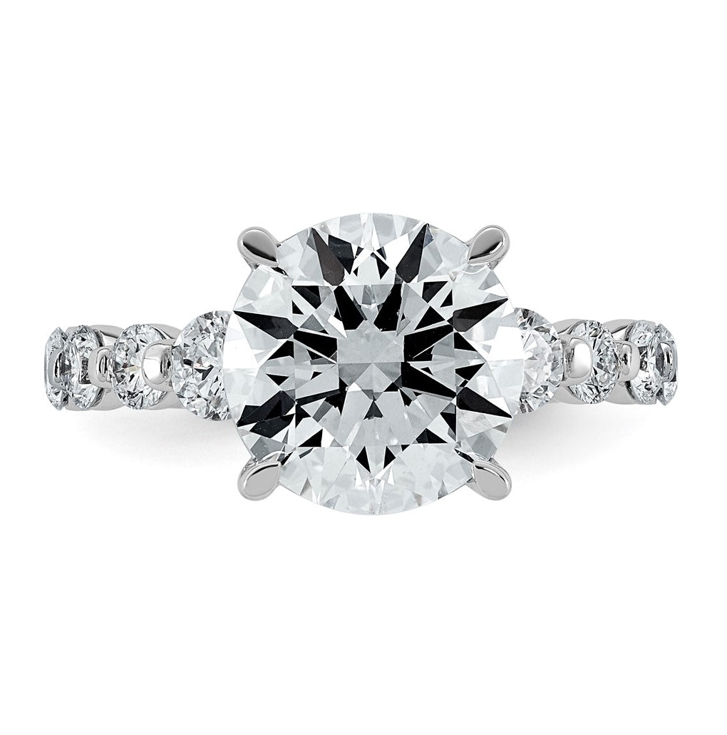 14K White Gold 5ct Certified Rd Ctr Lab Grown Diamond VS+ F+ w/ Round Sides Comp. Eng. Ri