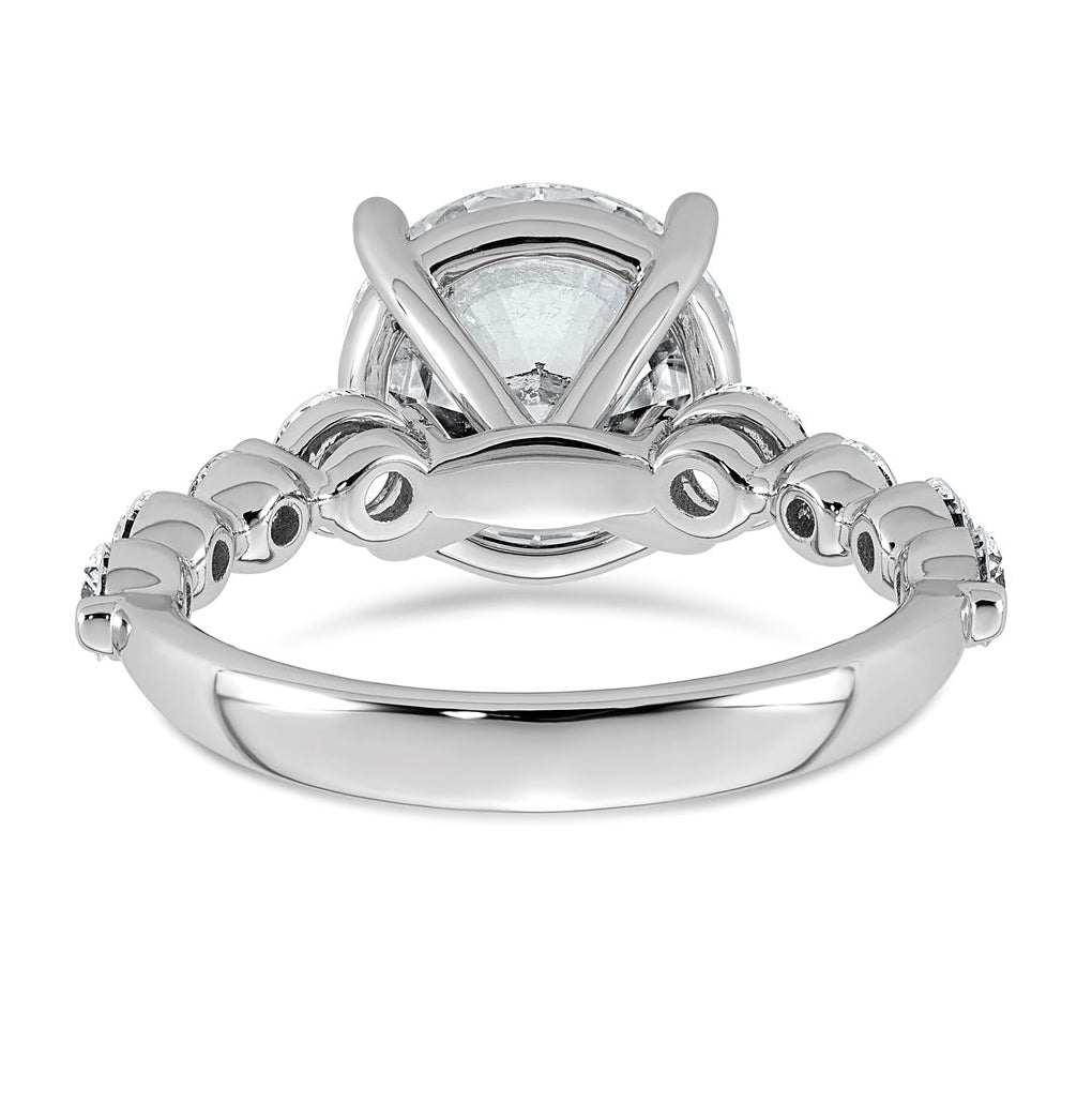 14K White Gold 5ct Certified Rd Ctr Lab Grown Diamond VS+ F+ w/ Round Sides Comp. Eng. Ri