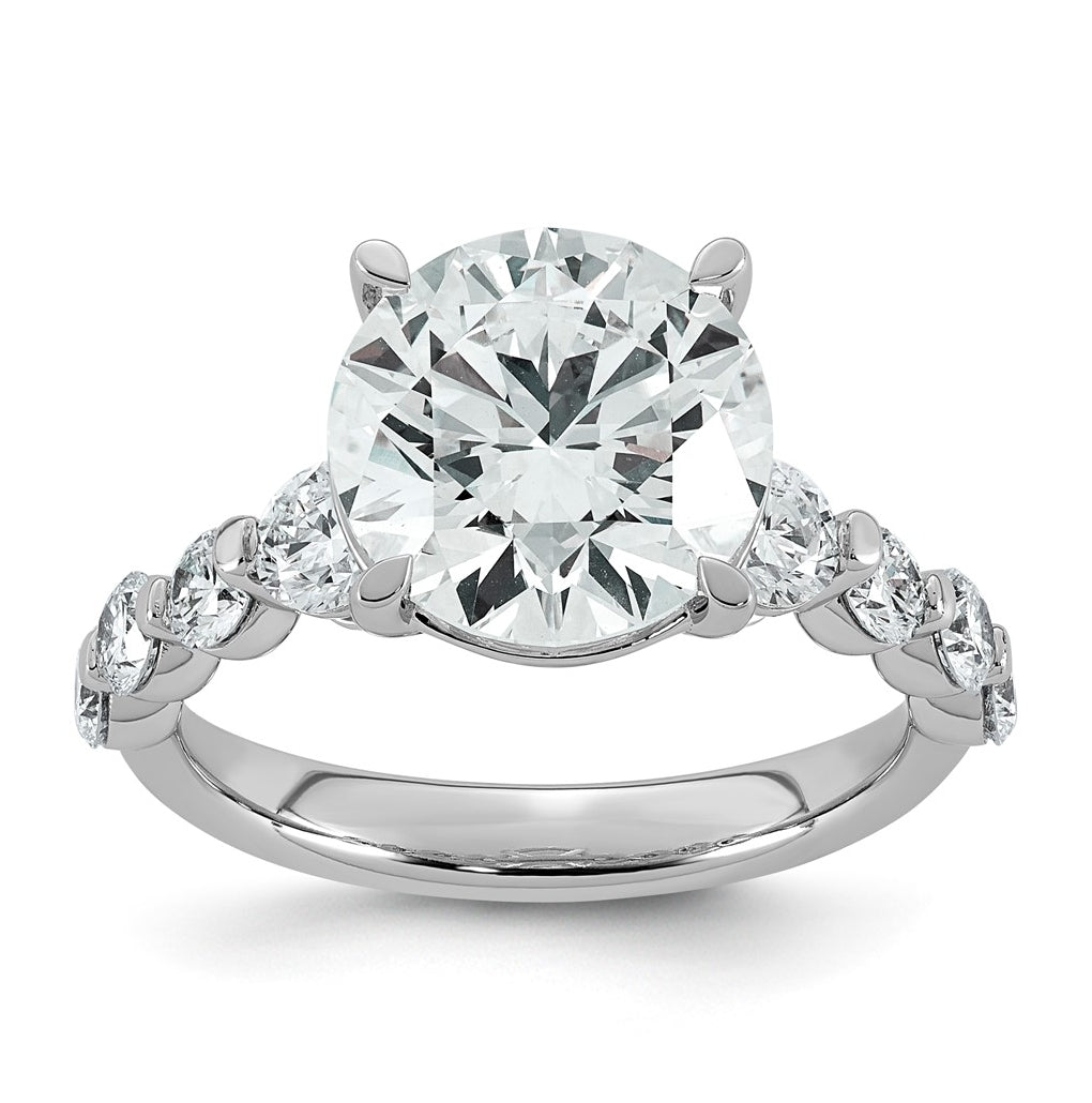 14K White Gold 5ct Certified Rd Ctr Lab Grown Diamond VS+ F+ w/ Round Sides Comp. Eng. Ri