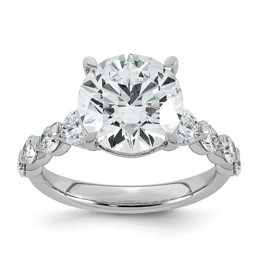14K White Gold 5ct Certified Rd Ctr Lab Grown Diamond VS+ F+ w/ Round Sides Comp. Eng. Ri