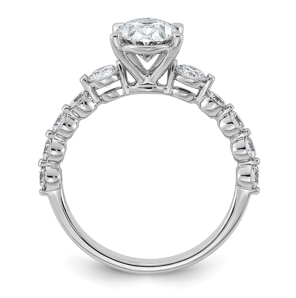 14K White Gold 2 1/3ct Certified Oval Ctr Lab Grown Diamond VS+ F+ w/ Round Sides Comp. E