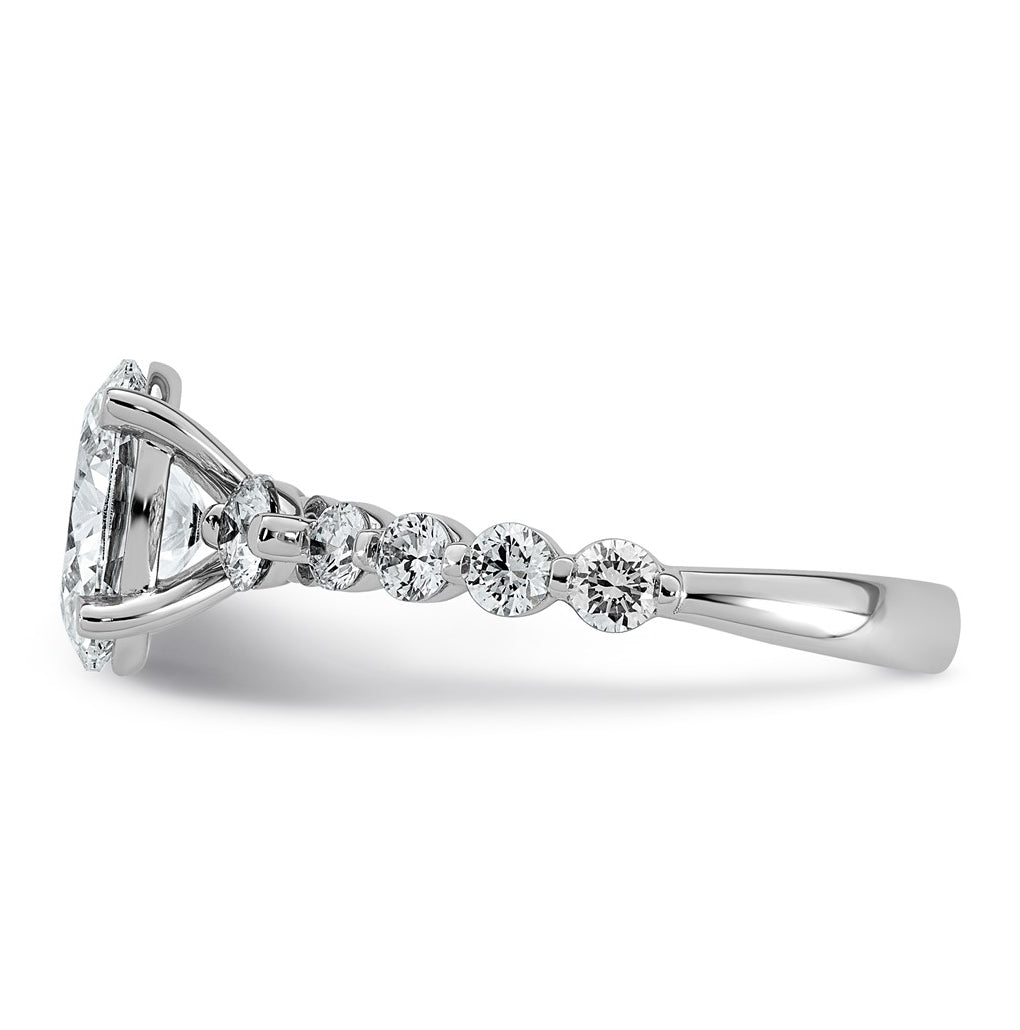 14K White Gold 2 1/3ct Certified Oval Ctr Lab Grown Diamond VS+ F+ w/ Round Sides Comp. E
