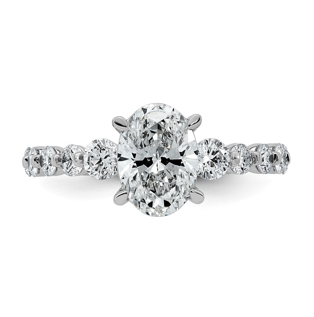 14K White Gold 2 1/3ct Certified Oval Ctr Lab Grown Diamond VS+ F+ w/ Round Sides Comp. E