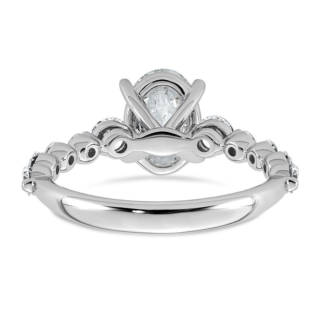 14K White Gold 2 1/3ct Certified Oval Ctr Lab Grown Diamond VS+ F+ w/ Round Sides Comp. E
