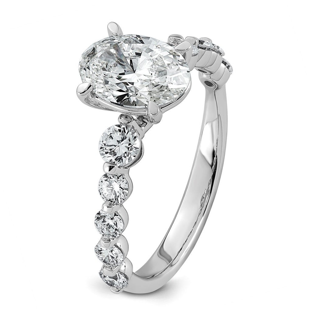 14K White Gold 2 1/3ct Certified Oval Ctr Lab Grown Diamond VS+ F+ w/ Round Sides Comp. E