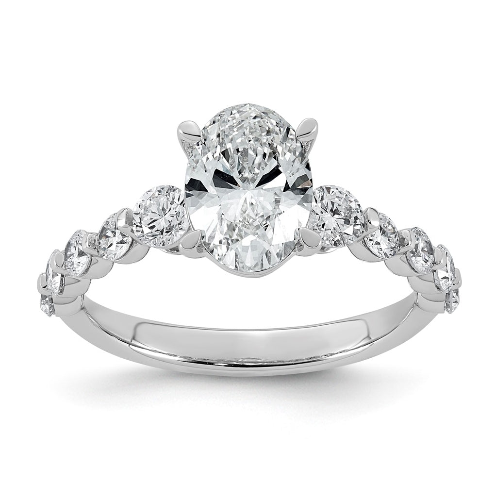 14K White Gold 2 1/3ct Certified Oval Ctr Lab Grown Diamond VS+ F+ w/ Round Sides Comp. E