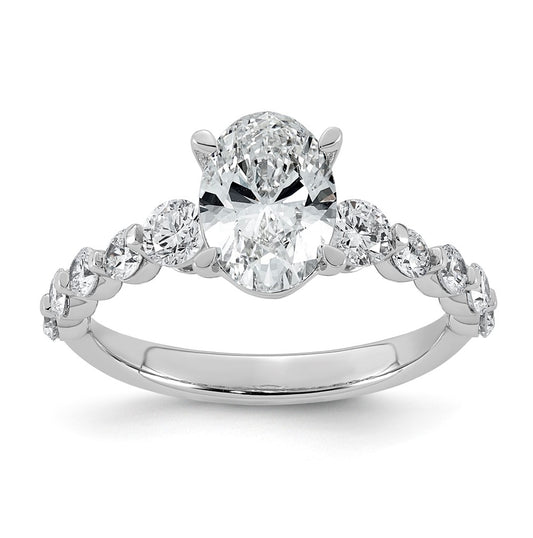 14K White Gold 2 1/3ct Certified Oval Ctr Lab Grown Diamond VS+ F+ w/ Round Sides Comp. E