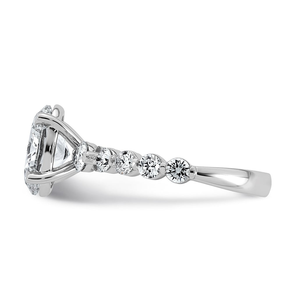14K White Gold 2 3/4ct Certified Oval Ctr Lab Grown Diamond VS+ F+ w/ Round Sides Comp. E
