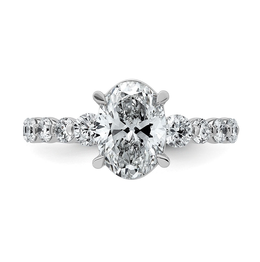14K White Gold 2 3/4ct Certified Oval Ctr Lab Grown Diamond VS+ F+ w/ Round Sides Comp. E