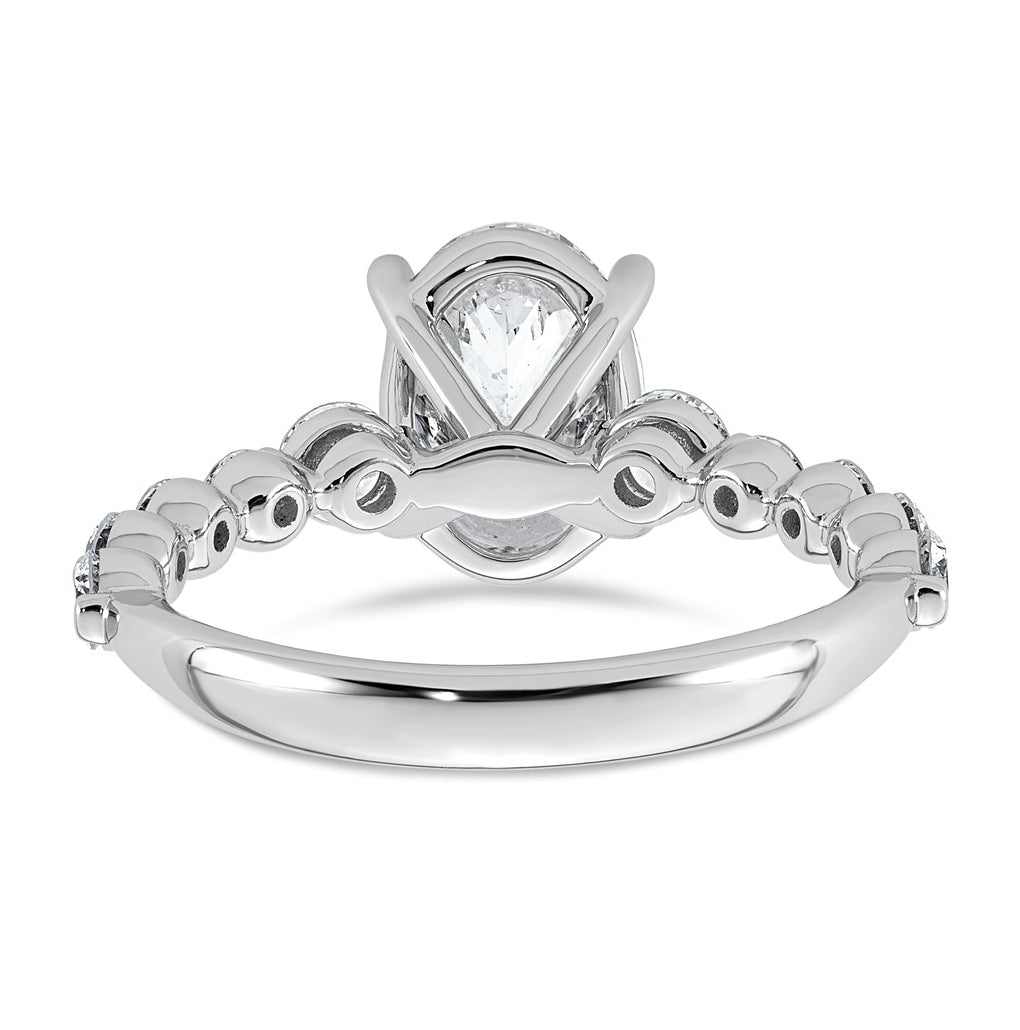 14K White Gold 2 3/4ct Certified Oval Ctr Lab Grown Diamond VS+ F+ w/ Round Sides Comp. E