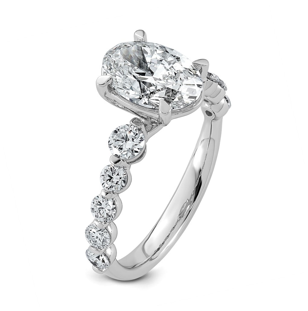 14K White Gold 2 3/4ct Certified Oval Ctr Lab Grown Diamond VS+ F+ w/ Round Sides Comp. E