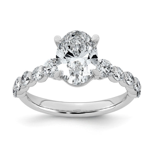 14K White Gold 2 3/4ct Certified Oval Ctr Lab Grown Diamond VS+ F+ w/ Round Sides Comp. E