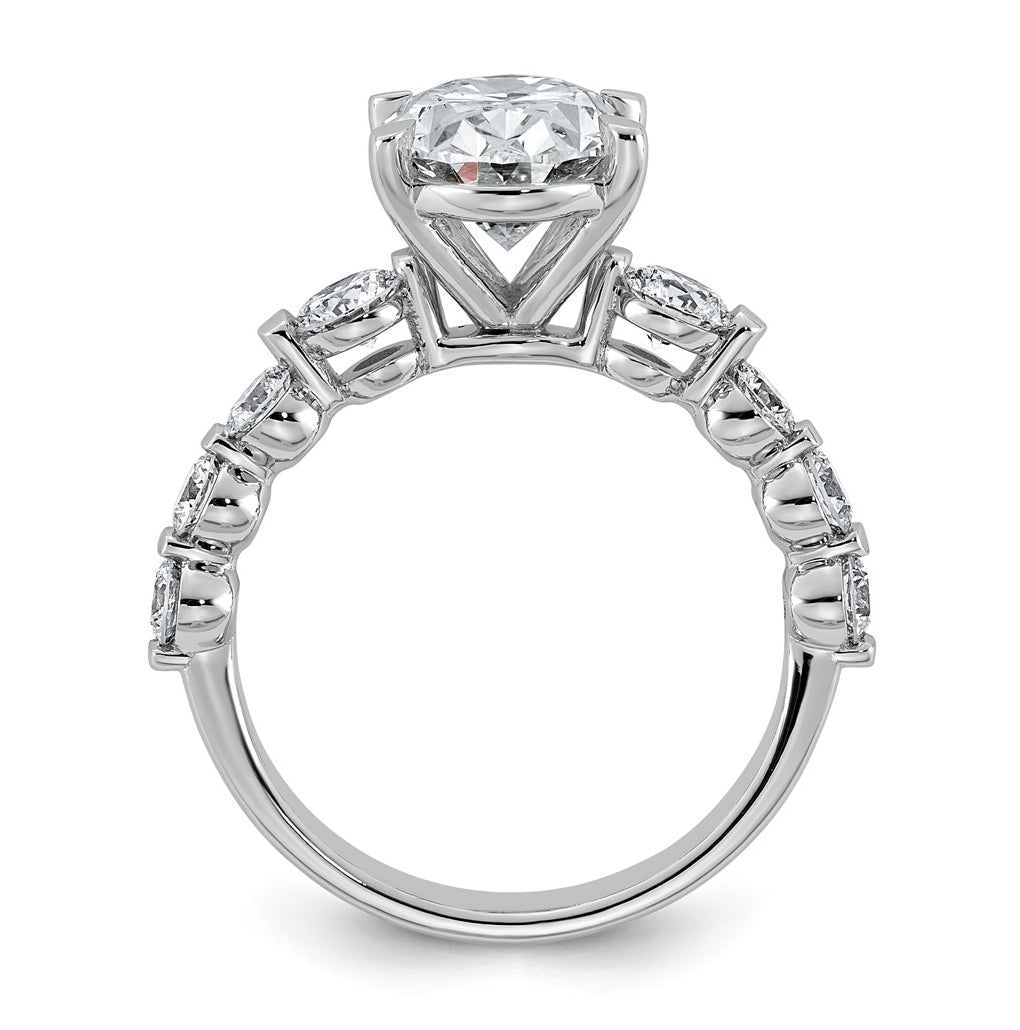 14K White Gold 4ct Certified Oval Ctr Lab Grown Diamond VS+ F+ w/ Round Sides Comp. Eng.