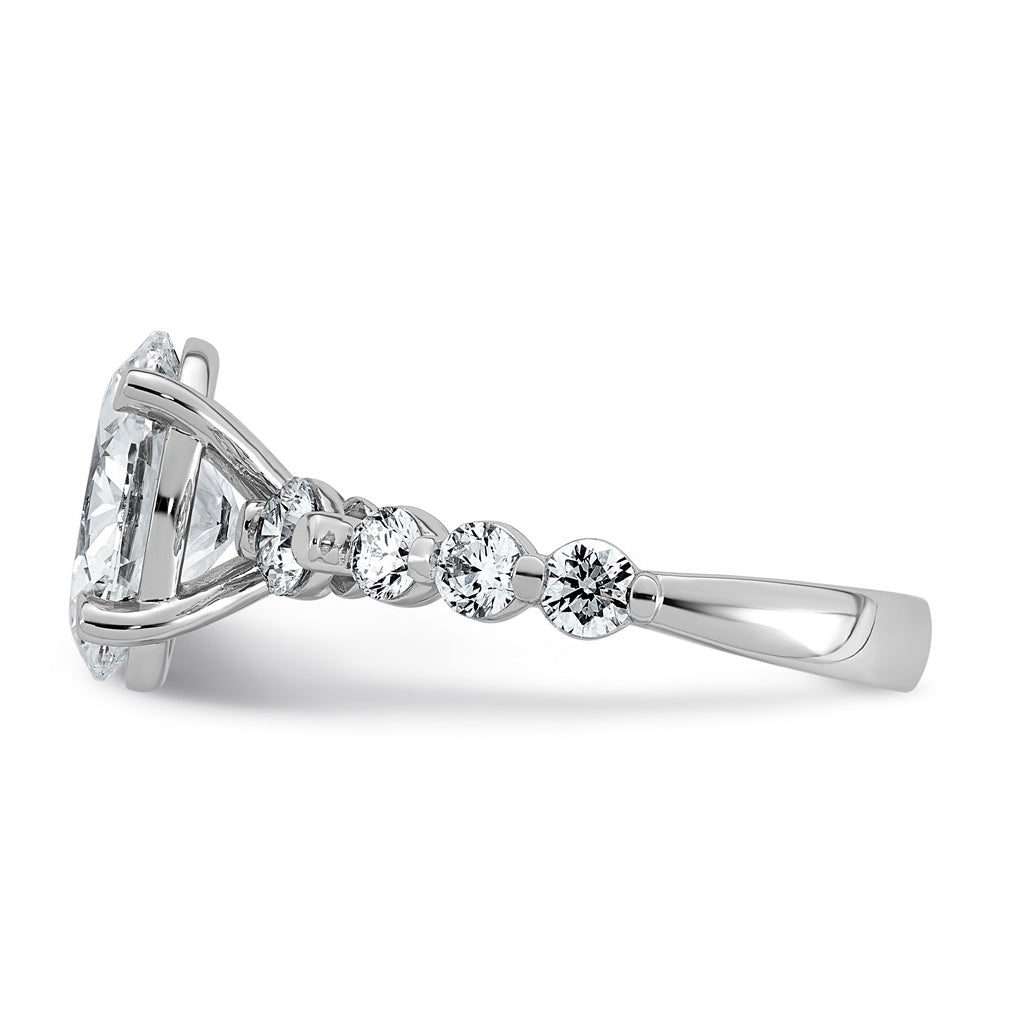 14K White Gold 4ct Certified Oval Ctr Lab Grown Diamond VS+ F+ w/ Round Sides Comp. Eng.