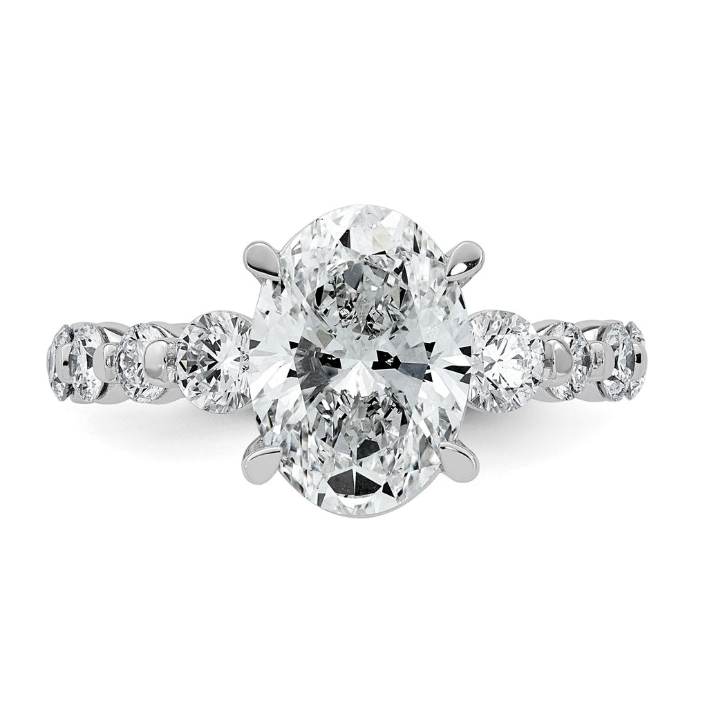 14K White Gold 4ct Certified Oval Ctr Lab Grown Diamond VS+ F+ w/ Round Sides Comp. Eng.