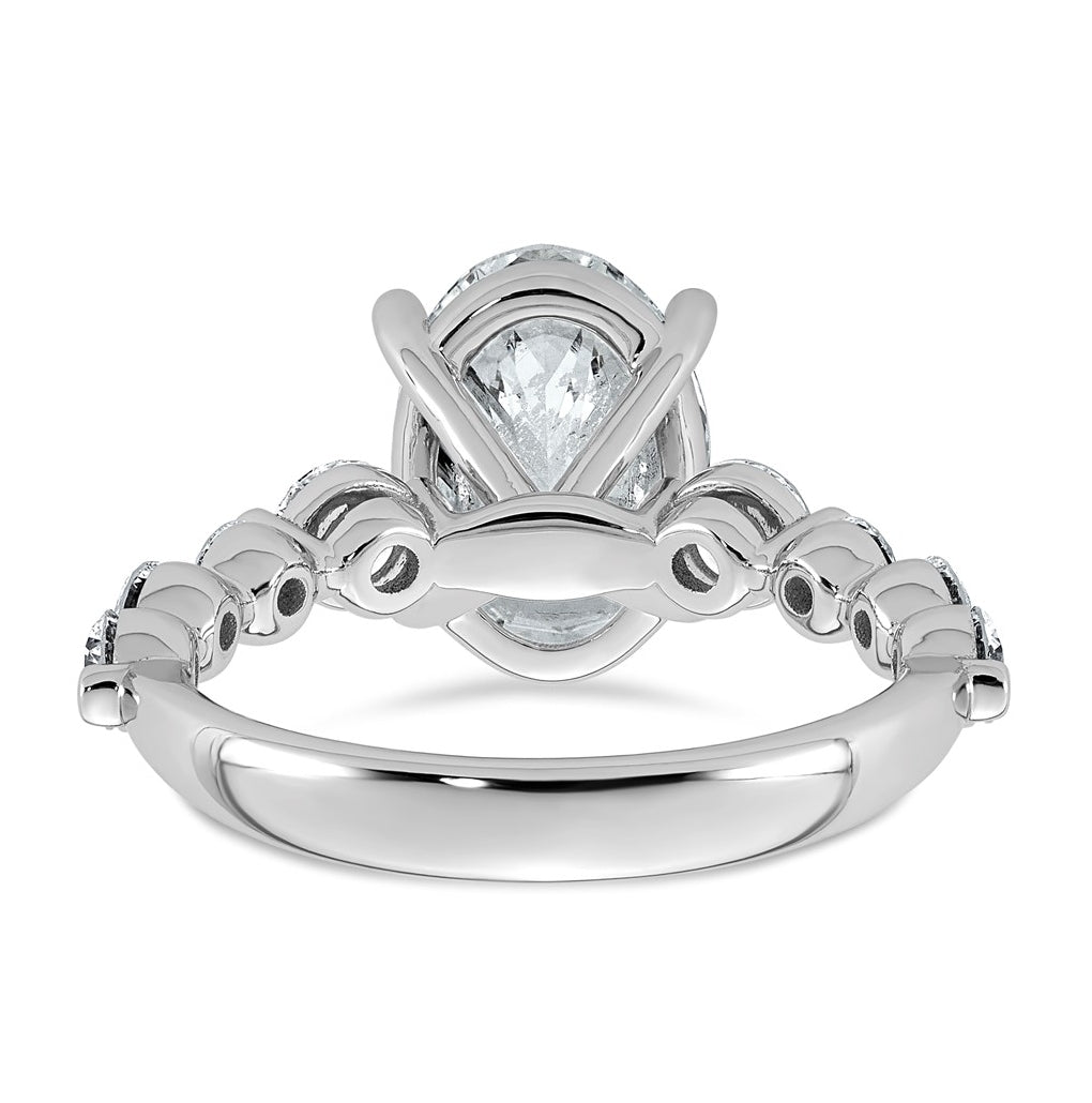 14K White Gold 4ct Certified Oval Ctr Lab Grown Diamond VS+ F+ w/ Round Sides Comp. Eng.