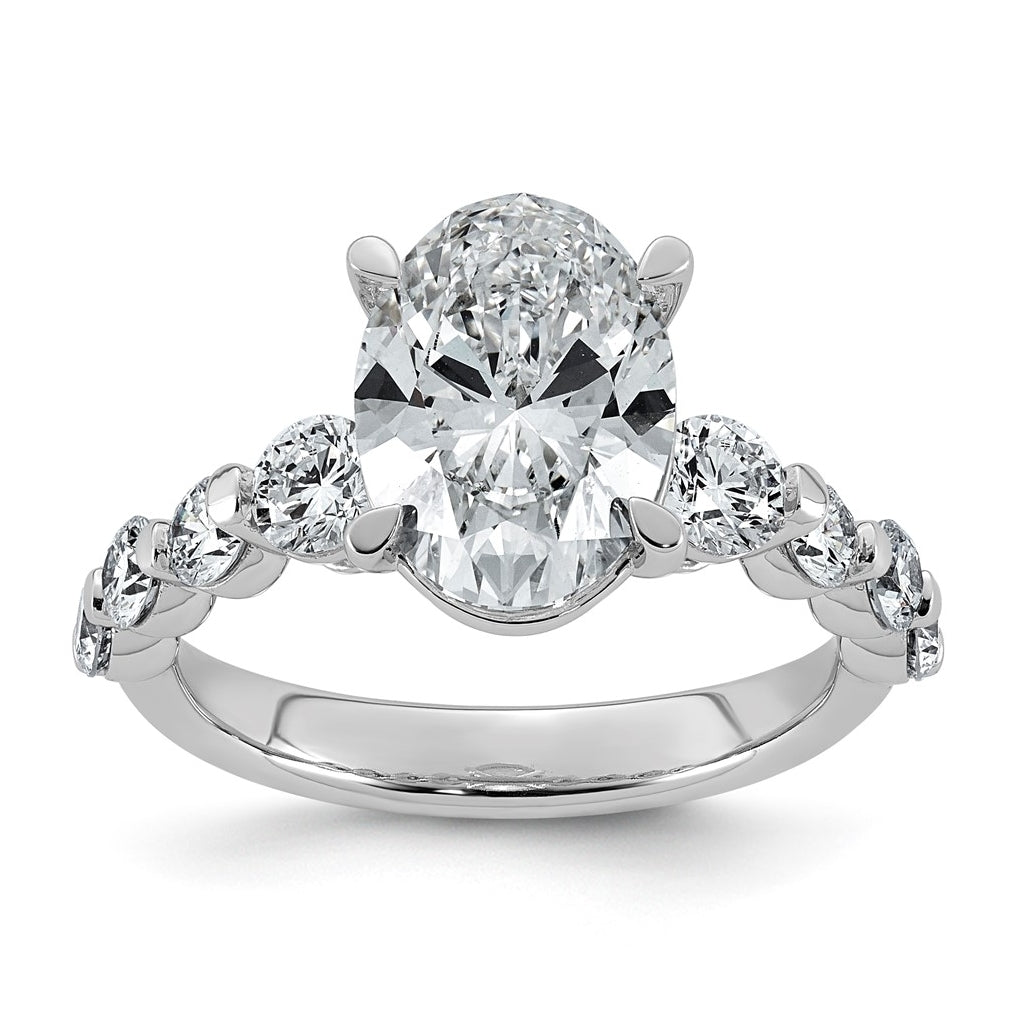 14K White Gold 4ct Certified Oval Ctr Lab Grown Diamond VS+ F+ w/ Round Sides Comp. Eng.