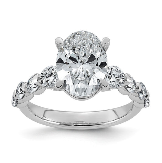 14K White Gold 4ct Certified Oval Ctr Lab Grown Diamond VS+ F+ w/ Round Sides Comp. Eng.